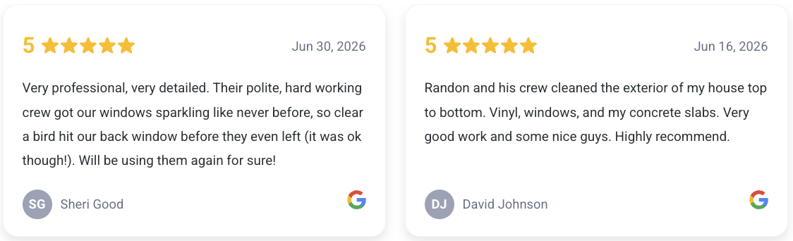 Five-star Google reviews for RM Exterior Services